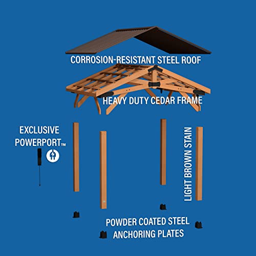 360FlipNorwood 20 ft. x 12 ft. All Cedar Wooden Carport Pavilion Gazebo with Hard Top Steel Roof