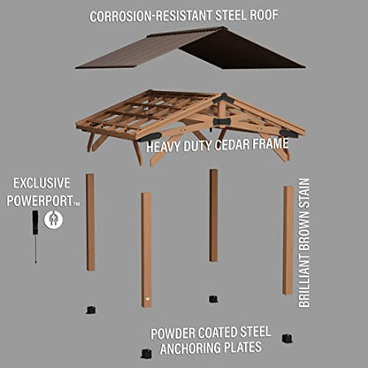 360FlipNorwood 20 ft. x 12 ft. All Cedar Wooden Carport Pavilion Gazebo with Hard Top Steel Roof