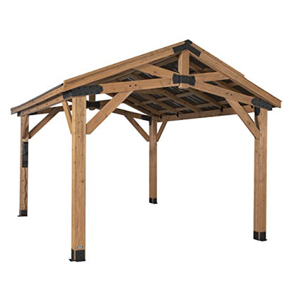 360FlipNorwood 20 ft. x 12 ft. All Cedar Wooden Carport Pavilion Gazebo with Hard Top Steel Roof