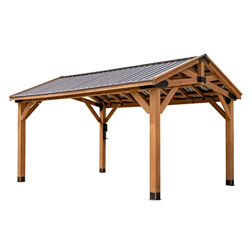 360FlipNorwood 20 ft. x 12 ft. All Cedar Wooden Carport Pavilion Gazebo with Hard Top Steel Roof