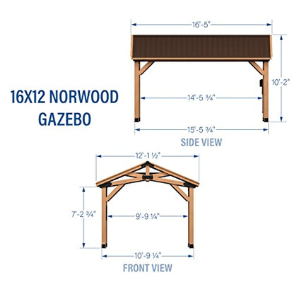 360FlipNorwood 20 ft. x 12 ft. All Cedar Wooden Carport Pavilion Gazebo with Hard Top Steel Roof