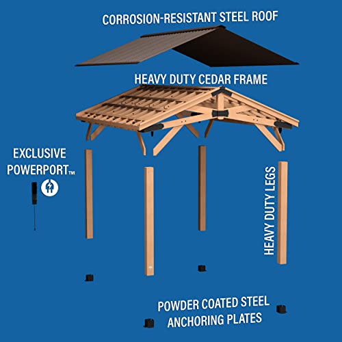 360FlipNorwood 20 ft. x 12 ft. All Cedar Wooden Carport Pavilion Gazebo with Hard Top Steel Roof