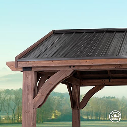 360FlipNorwood 20 ft. x 12 ft. All Cedar Wooden Carport Pavilion Gazebo with Hard Top Steel Roof