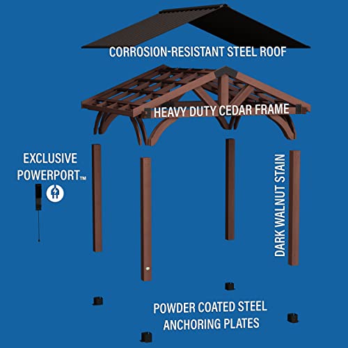 360FlipNorwood 20 ft. x 12 ft. All Cedar Wooden Carport Pavilion Gazebo with Hard Top Steel Roof