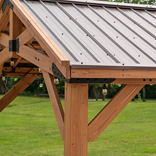 360FlipNorwood 20 ft. x 12 ft. All Cedar Wooden Carport Pavilion Gazebo with Hard Top Steel Roof