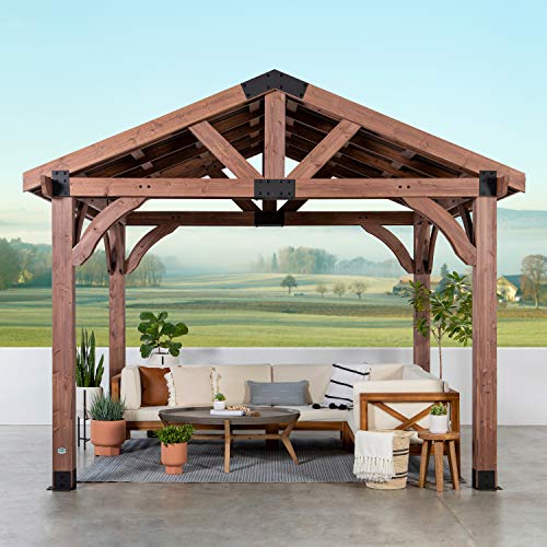 360FlipNorwood 20 ft. x 12 ft. All Cedar Wooden Carport Pavilion Gazebo with Hard Top Steel Roof