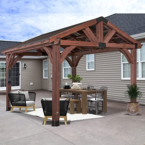 360FlipNorwood 20 ft. x 12 ft. All Cedar Wooden Carport Pavilion Gazebo with Hard Top Steel Roof