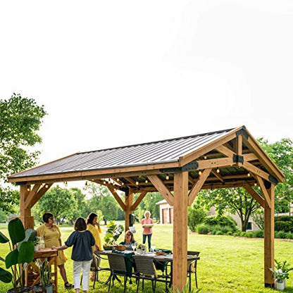 360FlipNorwood 20 ft. x 12 ft. All Cedar Wooden Carport Pavilion Gazebo with Hard Top Steel Roof