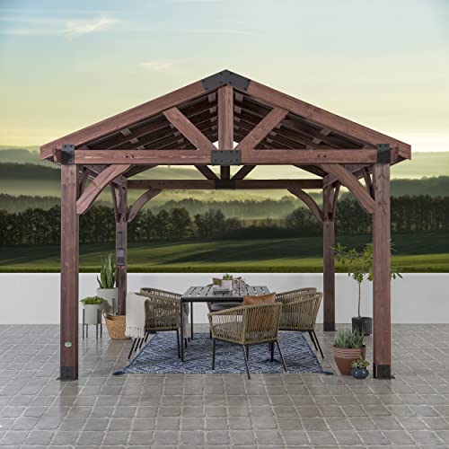 360FlipNorwood 20 ft. x 12 ft. All Cedar Wooden Carport Pavilion Gazebo with Hard Top Steel Roof