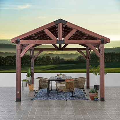 360FlipNorwood 20 ft. x 12 ft. All Cedar Wooden Carport Pavilion Gazebo with Hard Top Steel Roof