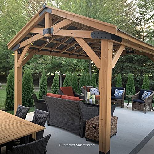 360FlipNorwood 20 ft. x 12 ft. All Cedar Wooden Carport Pavilion Gazebo with Hard Top Steel Roof