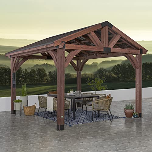 360FlipNorwood 20 ft. x 12 ft. All Cedar Wooden Carport Pavilion Gazebo with Hard Top Steel Roof