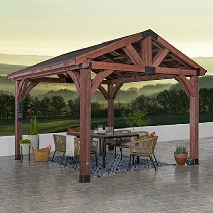 360FlipNorwood 20 ft. x 12 ft. All Cedar Wooden Carport Pavilion Gazebo with Hard Top Steel Roof