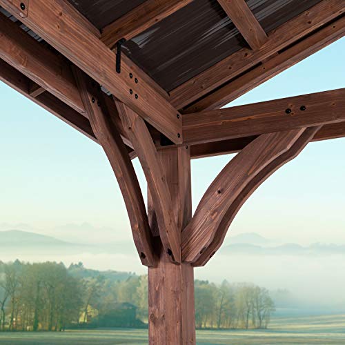 360FlipNorwood 20 ft. x 12 ft. All Cedar Wooden Carport Pavilion Gazebo with Hard Top Steel Roof