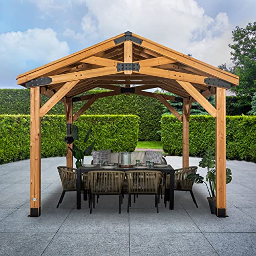 360FlipNorwood 20 ft. x 12 ft. All Cedar Wooden Carport Pavilion Gazebo with Hard Top Steel Roof