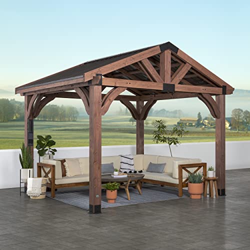 360FlipNorwood 20 ft. x 12 ft. All Cedar Wooden Carport Pavilion Gazebo with Hard Top Steel Roof