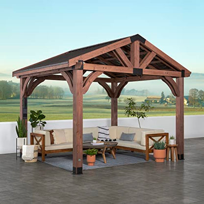 360FlipNorwood 20 ft. x 12 ft. All Cedar Wooden Carport Pavilion Gazebo with Hard Top Steel Roof