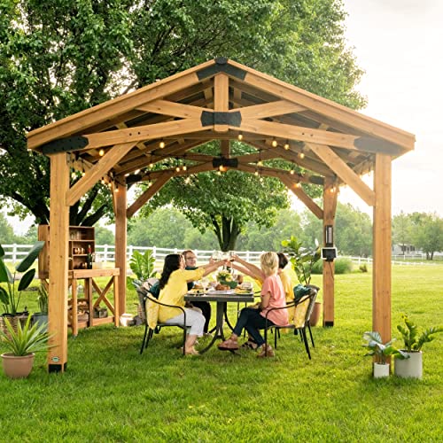 360FlipNorwood 20 ft. x 12 ft. All Cedar Wooden Carport Pavilion Gazebo with Hard Top Steel Roof