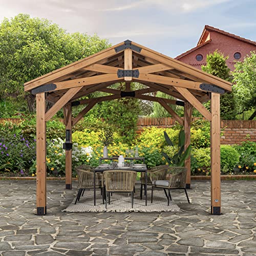 360FlipNorwood 20 ft. x 12 ft. All Cedar Wooden Carport Pavilion Gazebo with Hard Top Steel Roof