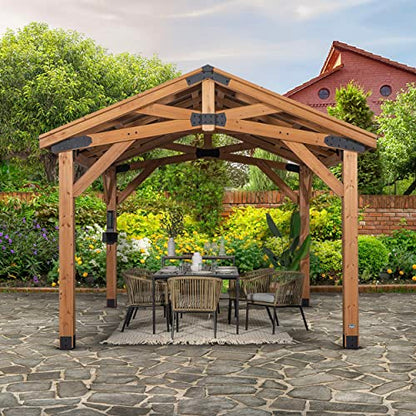 360FlipNorwood 20 ft. x 12 ft. All Cedar Wooden Carport Pavilion Gazebo with Hard Top Steel Roof