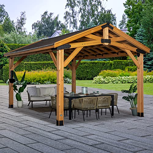 360FlipNorwood 20 ft. x 12 ft. All Cedar Wooden Carport Pavilion Gazebo with Hard Top Steel Roof