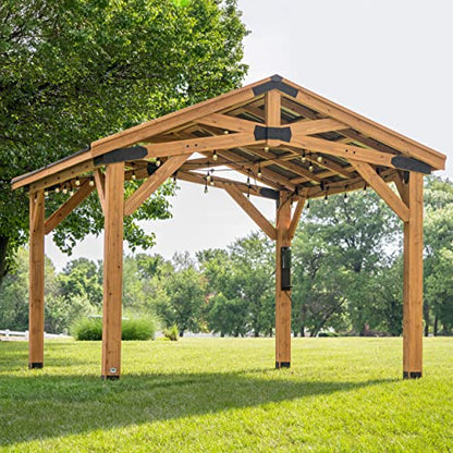 360FlipNorwood 20 ft. x 12 ft. All Cedar Wooden Carport Pavilion Gazebo with Hard Top Steel Roof