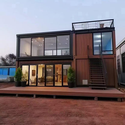 Moden container house | Two Story Folding Container House  with bedrooms, Bathroom, Kitchen | Modular Container Tiny Steel Home Brown Color (40 FT)