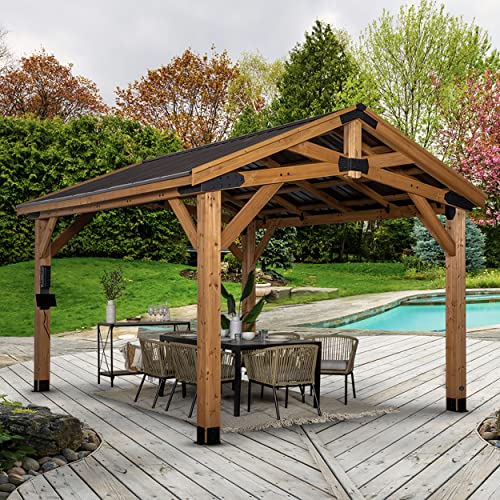 360FlipNorwood 20 ft. x 12 ft. All Cedar Wooden Carport Pavilion Gazebo with Hard Top Steel Roof