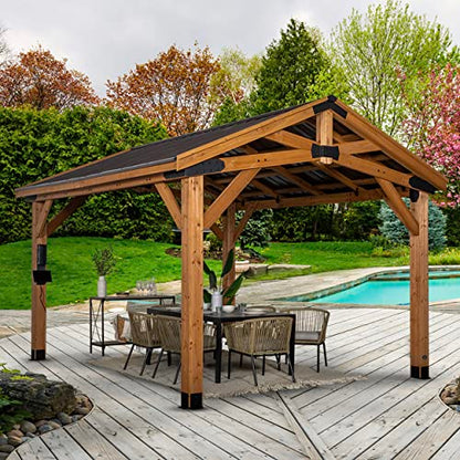 360FlipNorwood 20 ft. x 12 ft. All Cedar Wooden Carport Pavilion Gazebo with Hard Top Steel Roof