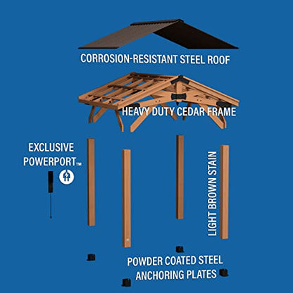 360FlipNorwood 20 ft. x 12 ft. All Cedar Wooden Carport Pavilion Gazebo with Hard Top Steel Roof