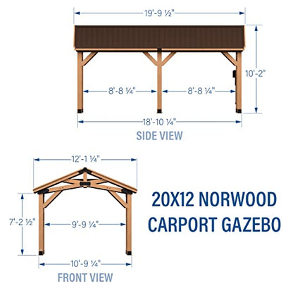 360FlipNorwood 20 ft. x 12 ft. All Cedar Wooden Carport Pavilion Gazebo with Hard Top Steel Roof