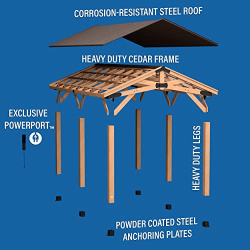 360FlipNorwood 20 ft. x 12 ft. All Cedar Wooden Carport Pavilion Gazebo with Hard Top Steel Roof