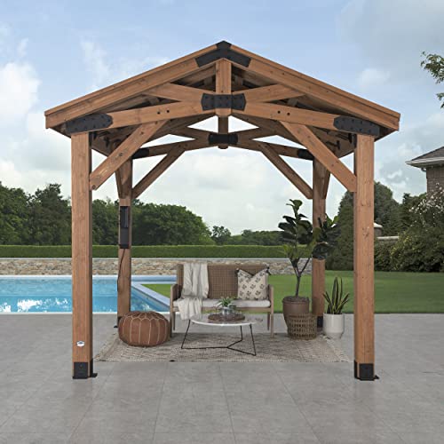 360FlipNorwood 20 ft. x 12 ft. All Cedar Wooden Carport Pavilion Gazebo with Hard Top Steel Roof