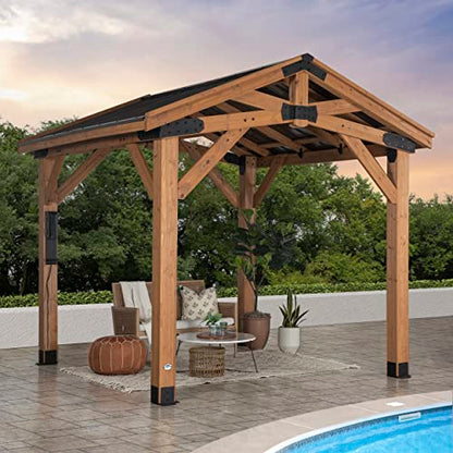 360FlipNorwood 20 ft. x 12 ft. All Cedar Wooden Carport Pavilion Gazebo with Hard Top Steel Roof