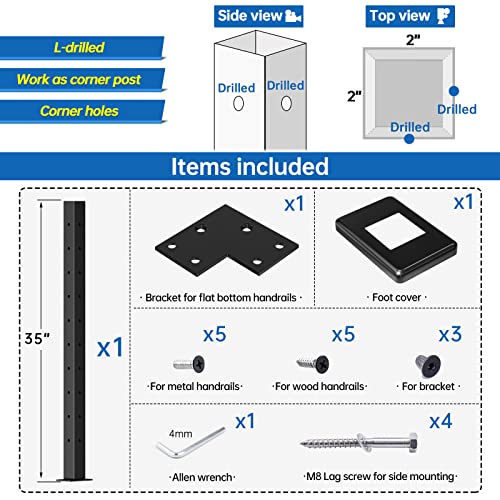 4Pack  Stainless Steel Black Square Weldless Wood / Concrete - Cable Railing