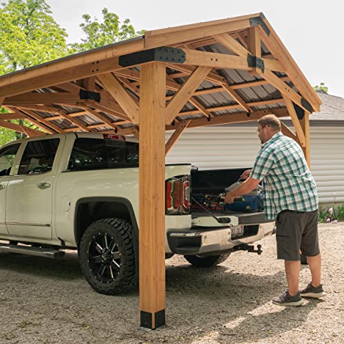 360FlipNorwood 20 ft. x 12 ft. All Cedar Wooden Carport Pavilion Gazebo with Hard Top Steel Roof