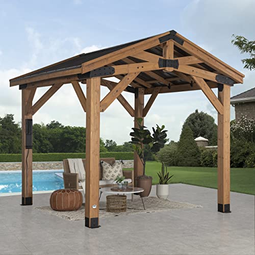 360FlipNorwood 20 ft. x 12 ft. All Cedar Wooden Carport Pavilion Gazebo with Hard Top Steel Roof