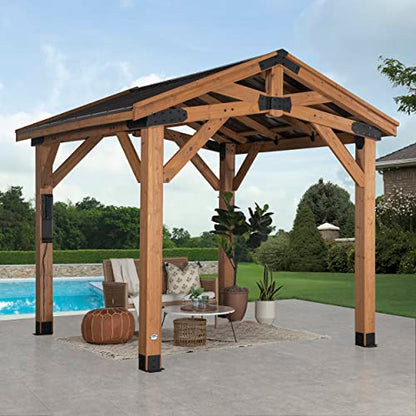 360FlipNorwood 20 ft. x 12 ft. All Cedar Wooden Carport Pavilion Gazebo with Hard Top Steel Roof