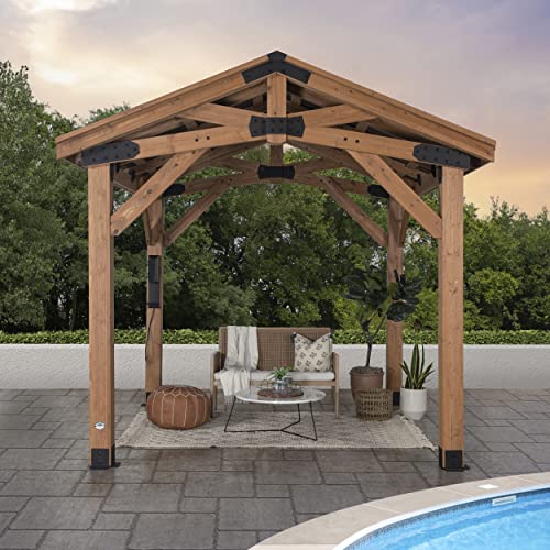 360FlipNorwood 20 ft. x 12 ft. All Cedar Wooden Carport Pavilion Gazebo with Hard Top Steel Roof