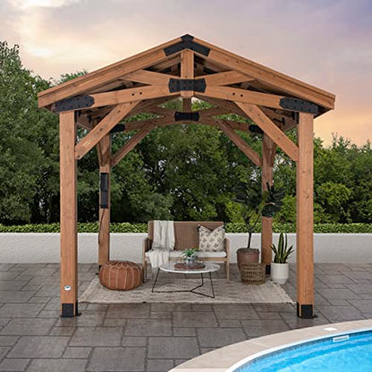 360FlipNorwood 20 ft. x 12 ft. All Cedar Wooden Carport Pavilion Gazebo with Hard Top Steel Roof