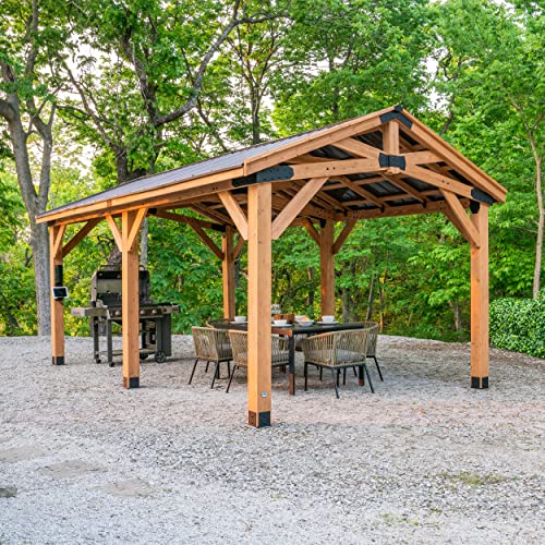 360FlipNorwood 20 ft. x 12 ft. All Cedar Wooden Carport Pavilion Gazebo with Hard Top Steel Roof