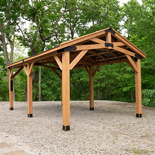 360FlipNorwood 20 ft. x 12 ft. All Cedar Wooden Carport Pavilion Gazebo with Hard Top Steel Roof