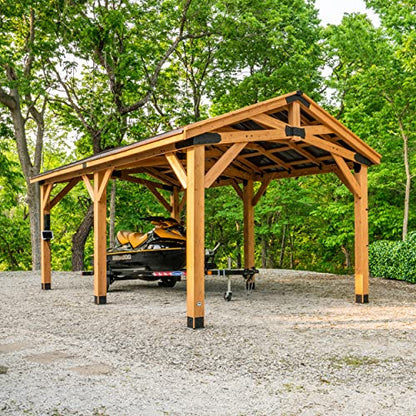 360FlipNorwood 20 ft. x 12 ft. All Cedar Wooden Carport Pavilion Gazebo with Hard Top Steel Roof