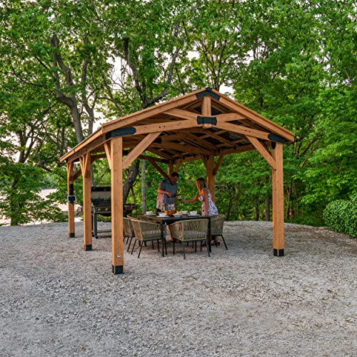 360FlipNorwood 20 ft. x 12 ft. All Cedar Wooden Carport Pavilion Gazebo with Hard Top Steel Roof