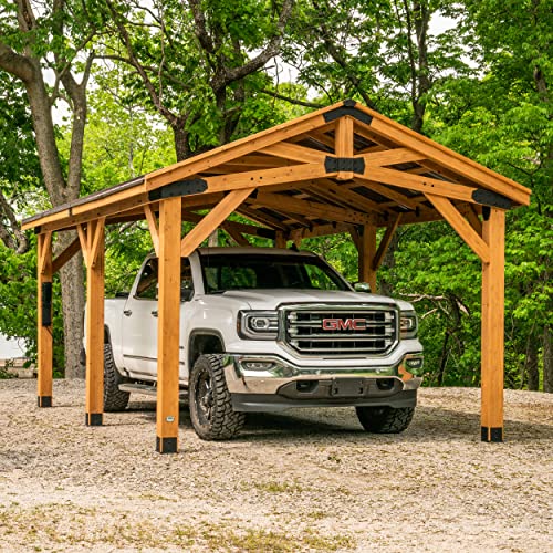 360FlipNorwood 20 ft. x 12 ft. All Cedar Wooden Carport Pavilion Gazebo with Hard Top Steel Roof