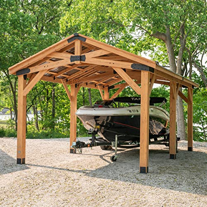 360FlipNorwood 20 ft. x 12 ft. All Cedar Wooden Carport Pavilion Gazebo with Hard Top Steel Roof