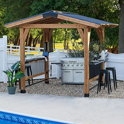 360FlipNorwood 20 ft. x 12 ft. All Cedar Wooden Carport Pavilion Gazebo with Hard Top Steel Roof